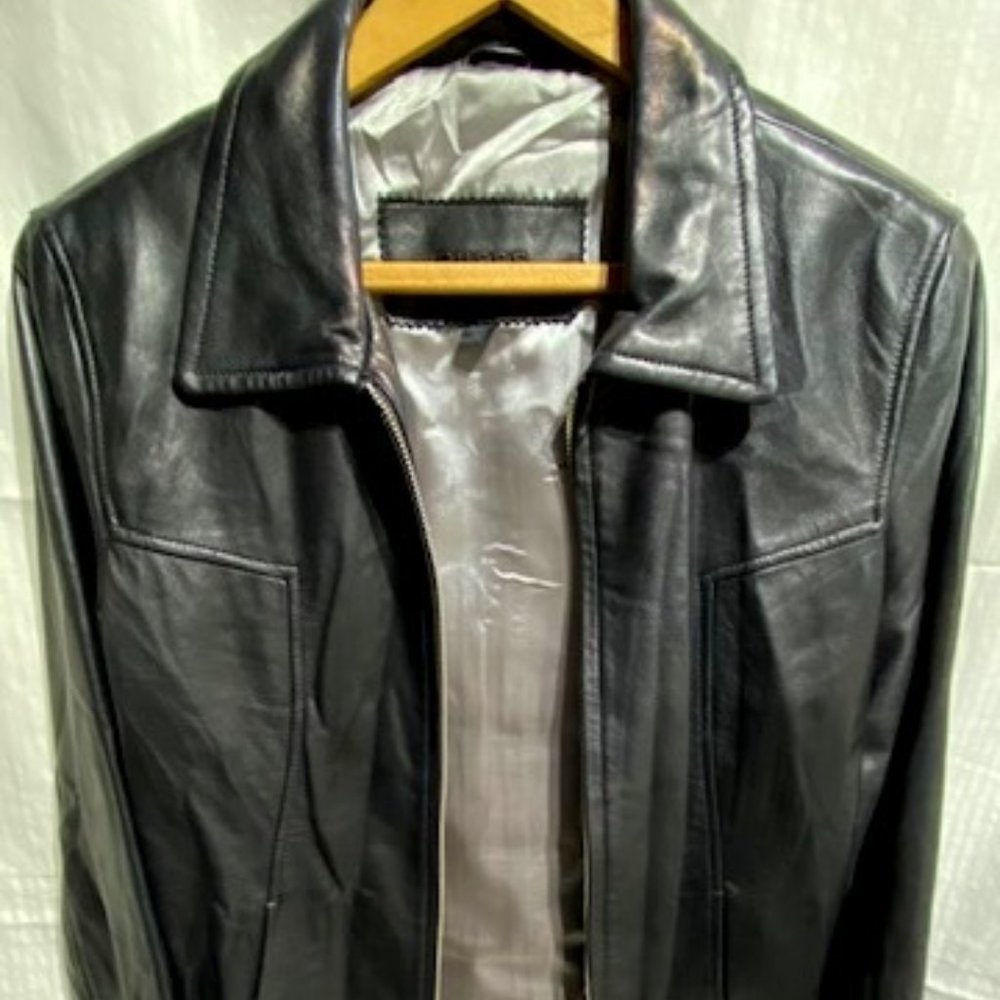 Guess Black Leather Zip Up Moto Jacket Medium